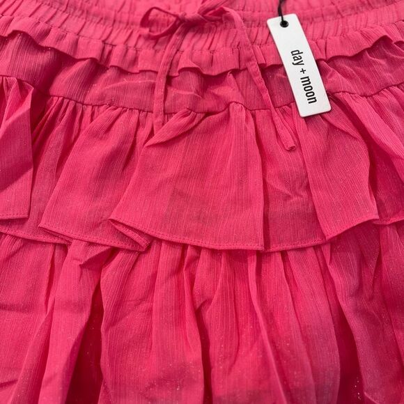 day + moon Pink Bubble Mini Skirt with Ruffled Tiers - Picture 2 of 12